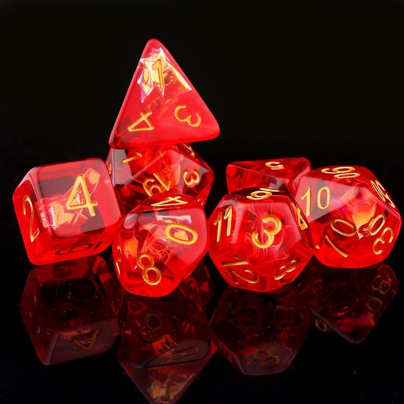 Haxtec Red DND Dice Set 7PCS Filled Resin Polyhedral D&D Dice W/Iridescent Mylar Inclusion Role Playing Dice Compatible with Dungeons and Dragons Gift - Image 5